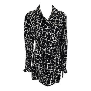 International Concepts Chic Black and White Giraffe-Print Trench Coat/L